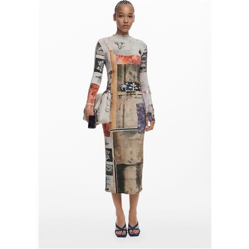 Desigual, abito aderente collage, donna, viscosa, l