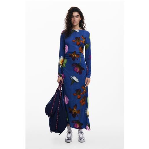 Desigual, abito midi asimmetrico, donna, viscosa, blu, l