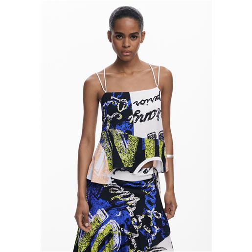 Desigual, maglietta a doppia spallina, donna, viscosa, bianco, l