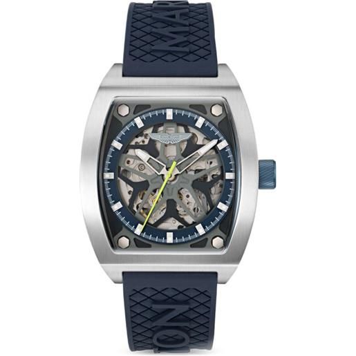 TIME100 Orologio Uomo Automatico Scheletrato: Quadrante Rettangolare Grande, Cassa Placcata Oro, Silicone Nero