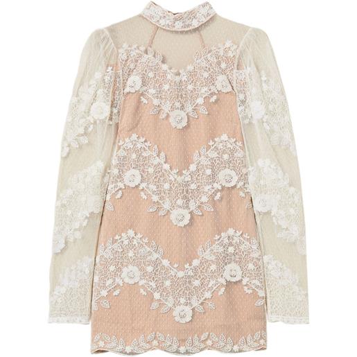 TWINSET abito corto in pizzo a fiori - bianco