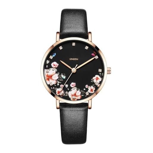 Hemobllo Orologio Da Donna Analogico Al Quarzo, Quadrante Floreale 3D, Cinturino In Pelle PU Leopardato, Regalo