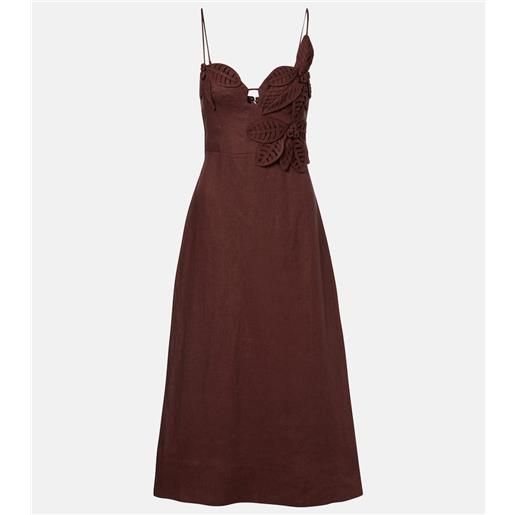 Farm Rio abito midi in lino con applicazioni