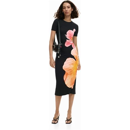 Desigual, abito lungo a fiori, donna, viscosa, nero, l