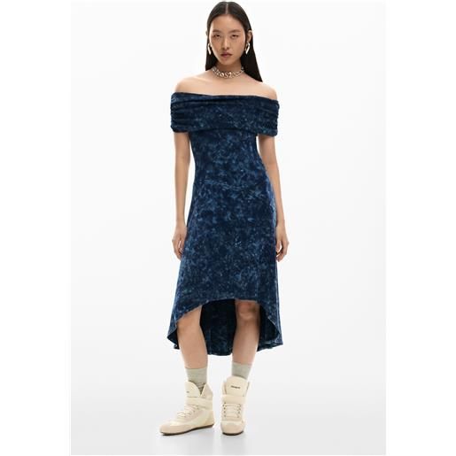 Desigual, abito tie-dye asimmetrico, donna, cotone, blu, l