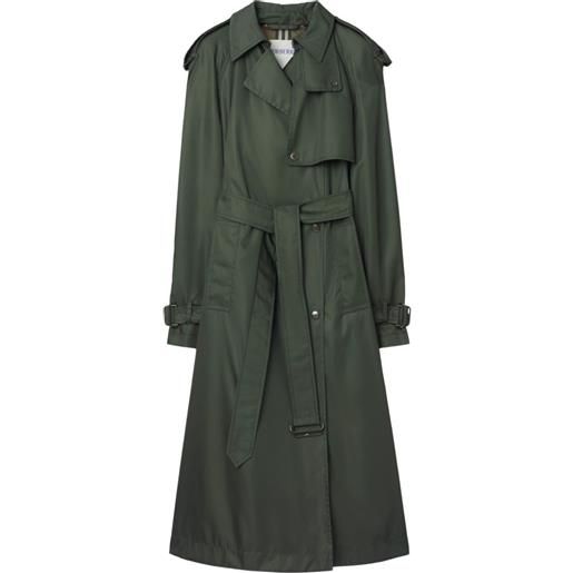 Burberry trench in nylon con cappuccio e cintura - verde