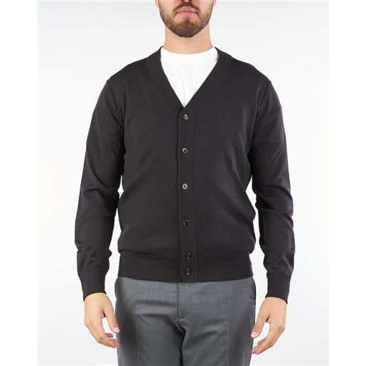 PAOLO PECORA cardigan marrone in pura lana merinos finezza 16