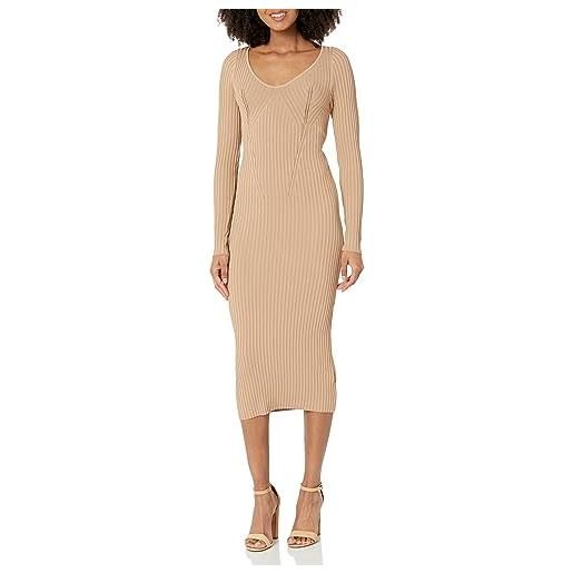 Guess women's essential long sleeve adele sweater dress, khaki tan