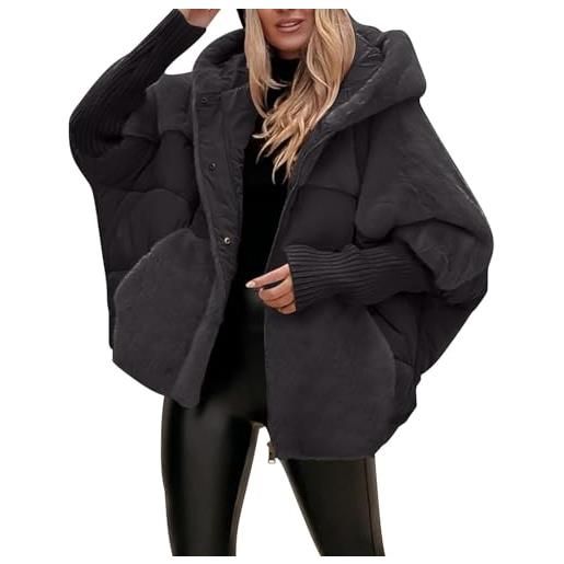 Juankrynord cappotto invernale caldo da donna con maniche lunghe e cerniera ampio nuovo con giunture in peluche foderato in velluto in velluto a coste (nero, 3xl)