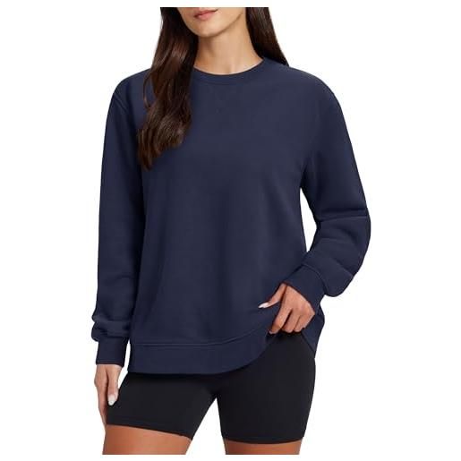 TACVASEN felpa donna a maniche lunghe con interno in fleece maglia a maniche lunghe pullover collo rotondo felpa senza cappuccio blu scuro, xl