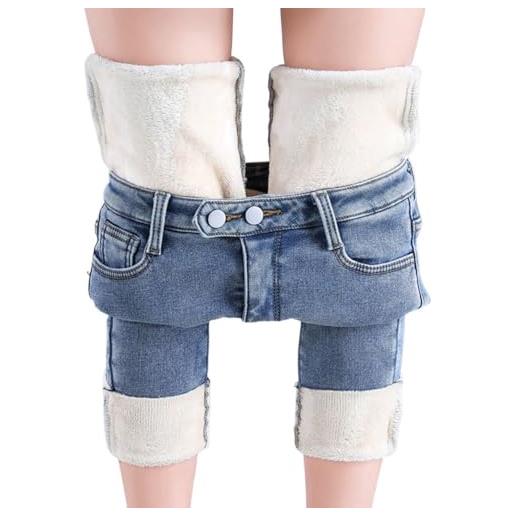 ORANDESIGNE jeans termico donna invernali pantaloni termici foderati pile skinny jeans felpati vita alta elasticizzati d blu l