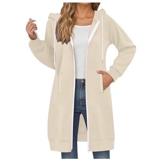 Generisch trench coat - cappotto corto da donna, taglie forti, maglione casual con tasche con coulisse, per l'uso quotidiano in inverno, color crema, beige. , xl