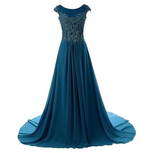 WSEYU abito da damigella d'onore da donna, in chiffon, da principessa, con pieghe, abito da cocktail taglie forti, verde giada, 42