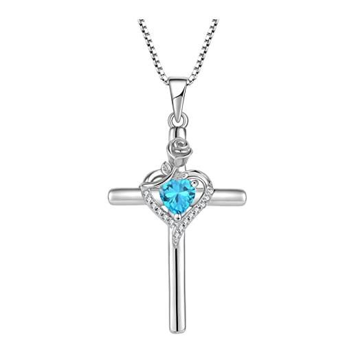 YAFEINI Collana A Croce Con Pietra Portafortuna A Forma Di Cuore - Gioiello Cristiano In Metallo - Regalo Di Compleanno Per Donna - Ciondolo Religioso Significativo - 2