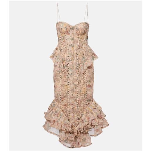 Zimmermann abito midi rebellion in seta con stampa