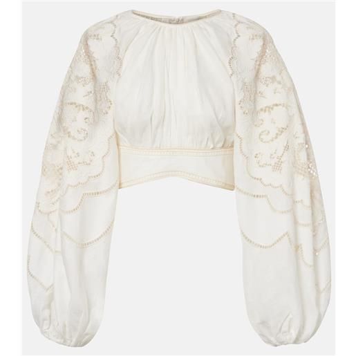 Zimmermann top cropped daylight in lino con ricamo