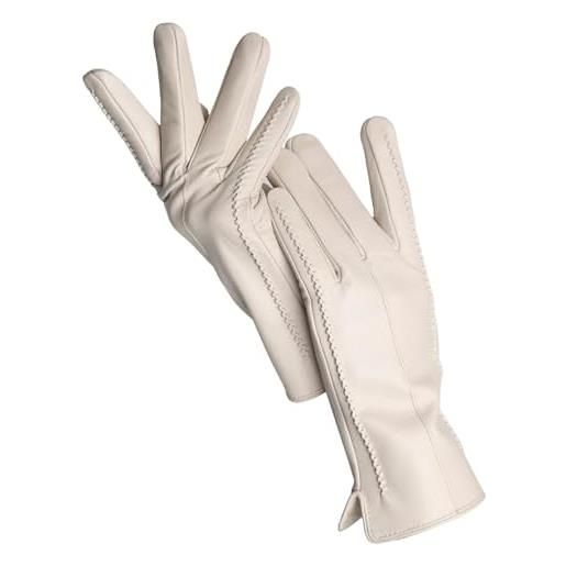 ZYAYNG guanti in pelle da donna guanti da donna in pelle di pecora invernali caldi più velluto corto sottile da guida guanti in pelle da donna di colore for women girls(beige, 7.5)