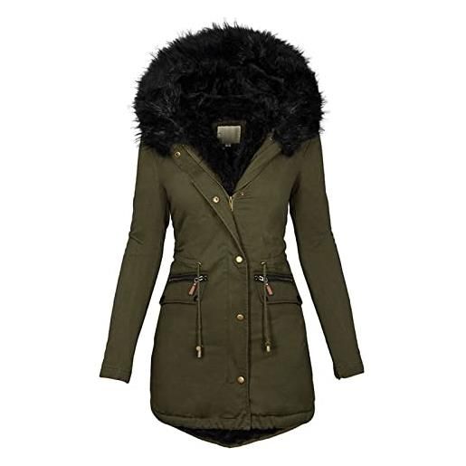 EMUKFD cappotto imbottito da donna invernale caldo trapuntato spesso giacca con cappuccio foderato in pile sherpa con cappuccio in pelliccia sintetica per donna freddo termico outdoor escursionismo