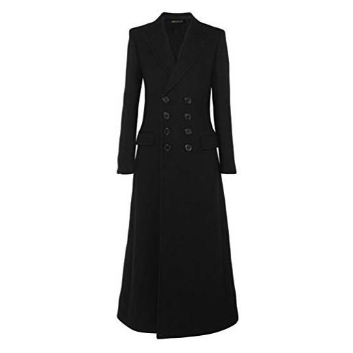 Ketamyy cappotto donna lunghi doppiopetto lana sintetica slim collare del tuta con bottoni confortevole moda casual trench giacca giubbotti abbigliamento nero m