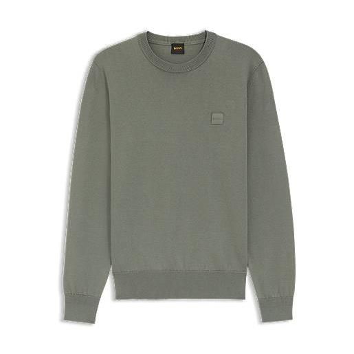 BOSS maglione in misto cotone e cashmere con toppa con logo, grigio