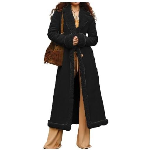 Generic cappotti invernali lunghi per le donne in ecopelle pelle scamosciata tosatura giacca fuzzy sherpa foderato trench cappotto business cappotto casual (beige, s)