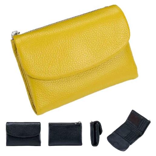 Soyeacrg Portafoglio Uomo Donna Vintage Pelle Vera Blocco RFID Piccolo Bifold Portafogli con Catena,Cerniera Portamonete Porta Carte di Credito Tasca Portamonete,Yellow