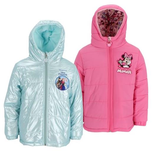 Disney giacca invernale bambina con cappuccio - piumino imbottito ufficiale minnie o frozen - giubbotto caldo in poliestere con zip, morbido e leggero, taglie 3-8 anni [3166 rosa minnie - 5 anni]