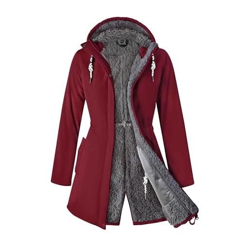 ATLASLAVA cappotto invernale da donna, in pile, caldo, lungo, in softshell, per le mezze stagioni, invernale, s-3xl, colore: rosso, l