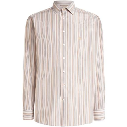 ETRO camicia a righe con ricamo pegaso - toni neutri