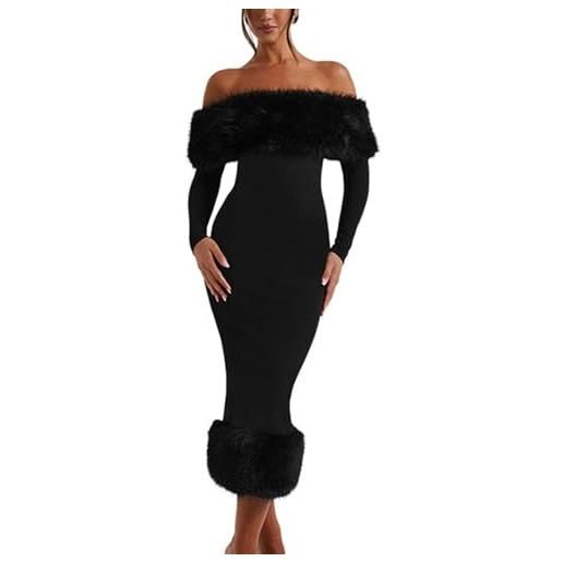 Generic abito lungo lungo lungo lungo lungo della spalla bodycon della pelliccia delle donne vestito elegante dell'orlo della pelliccia per il partito