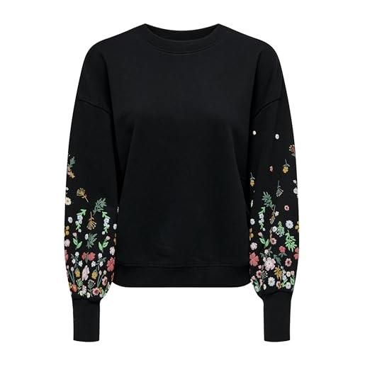 Only onlbrooke l/s o-neck flower swt, felpa donna, black/print: sleeve flower, s