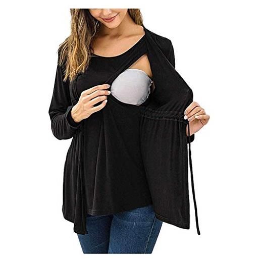 Generisch camicetta da donna maternità maglietta per l'allattamento a maniche lunghe top strato donne doppia maternità camicetta rosso a righe, nero , l