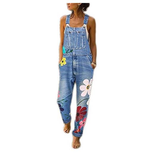 Beaufident salopette da donna in jeans, stile vintage, con pantaloni in denim, senza maniche, con tasche a blu. S