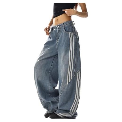 Generico jeans baggy da donna y2k vita alta gamba dritta larga pantaloni in denim larghi vintage caldi casual ragazze adolescenti streetwear(light blue, 2xl)