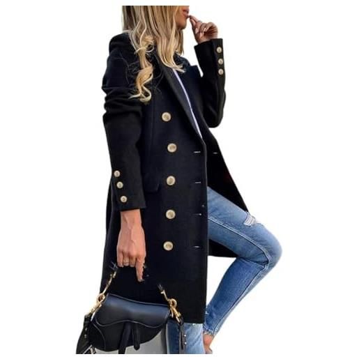 Generic donna autunno inverno cappotti di lana doppio petto midi peacoat trench cappotti (giallo, xxl)