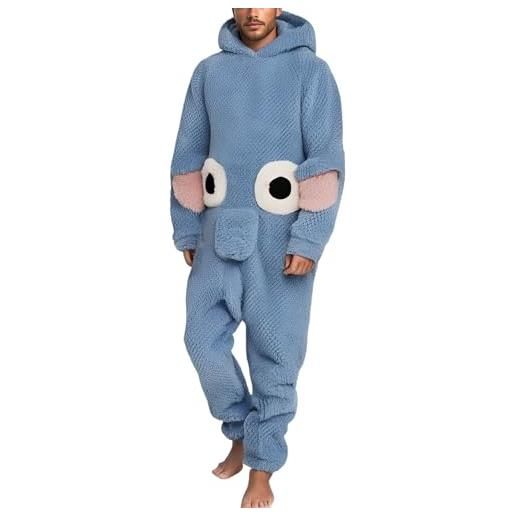 Vexuqedy Pigiama da uomo in flanella, morbido pigiama natalizio, invernale, caldo, in peluche, con cappuccio, con chiusura lampo, in pile, set da 2 pezzi, Onesie, comodo costume da carnevale, grigio