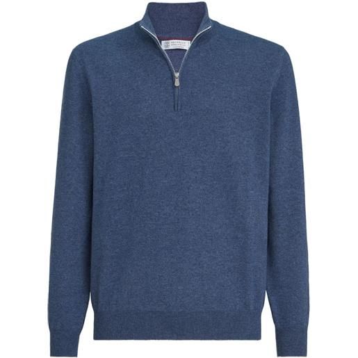 Brunello Cucinelli maglione in cashmere con mezza zip - blu