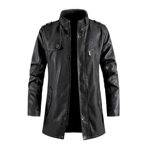 Giubbotto Pelle Uomo, Leggera Sottile Con Tasca Sulle Maniche Giubbotto Bomber Giaccone Giacca Chiodo Pelle Biker Motociclista Giacca Pelle Uomo Primavera Giacca Bomber Giacca Uomo Elegante - Foto 3