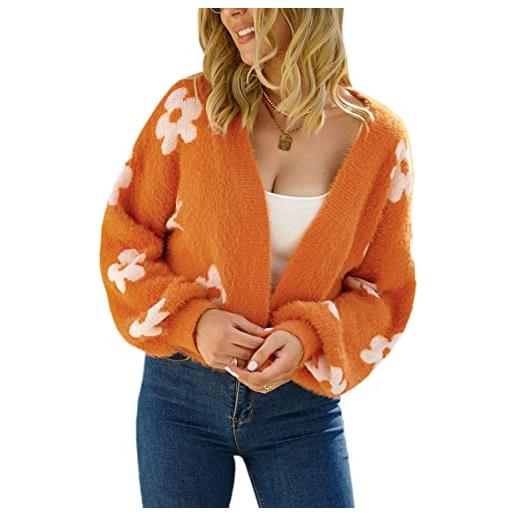 Theenkoln giacca invernale da donna con fiori, casual, per le mezze stagioni, primavera, autunno, cardigan, cuore, trapuntata, con margherite, a maniche lunghe, maglione di peluche, colore: 