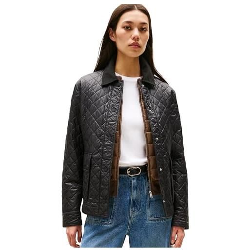 Tommy Hilfiger donna giacca imbottita padded nylon slim quilted con colletto a punta, nero (black), xl