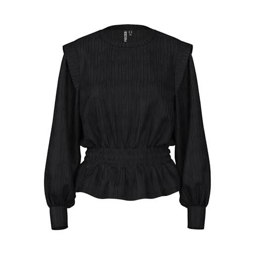 PIECES pcnilas ls top camicia a maniche lunghe, nero, l donna