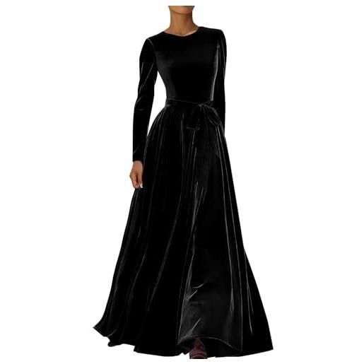 Generisch - abito lungo in velluto da donna con maniche lunghe - elegante abito da sera in stile vintage | abito da sera a linea a per occasioni speciali, s