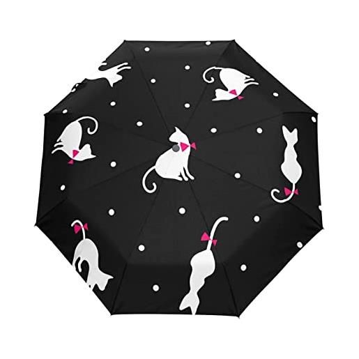 TropicalLife ombrello antivento a 3 pieghe a pois gatti gattino ombrello con apertura automatica per donne uomini ragazze ragazzi unisex ultraleggero da viaggio ombrello compatto