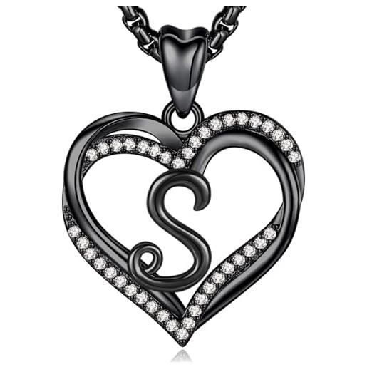 Collana MVMT Heartlock Con Pendente A Cuore – Donna – Acciaio Inox Con Placcatura Ionica Nera, Lunghezza 50,8 Cm
