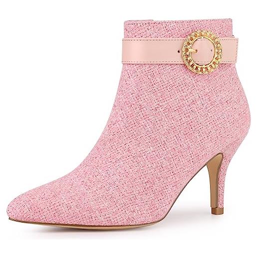 Allegra K stivaletti da donna con tacco a spillo e tacco alto pied de poule, rosa, 41 eu