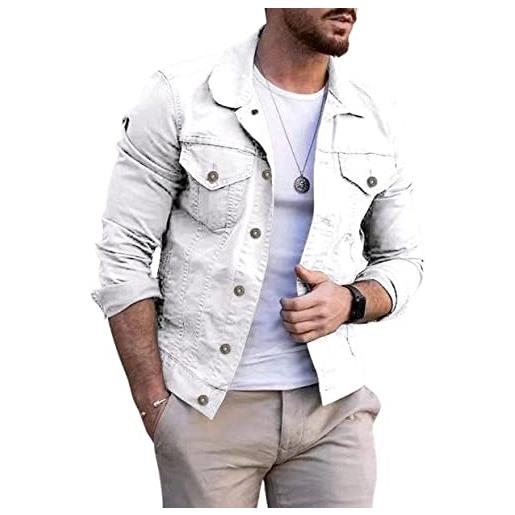 CHARTOU giacca di jeans da uomo casual vestibilità regolare con bottoni a maniche lunghe jean trucker jacket, bianco, large