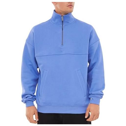 Johnny Urban felpa senza cappuccio uomo e donna blu - cooper - half zip hoodie - oversized sweater di cotone - sweatshirt con tasche e zip