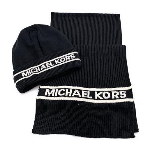 Michael Kors set i sciarpa & berretto i uomo i sciarpa invernale i beanie i sciarpa di lana i berretto invernale i taglia unica i morbida lana acrilica i logo i hat and scarf men i nero bianco, nero