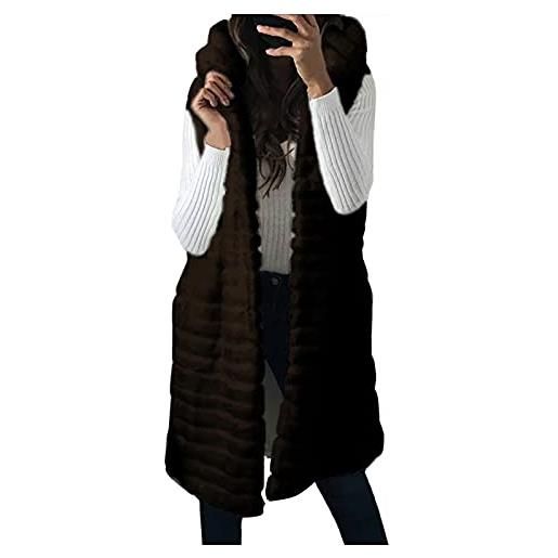 BOTCAM gilet trapuntato da donna, lungo con cappuccio, senza maniche, in pelliccia sintetica, con cappuccio, giacca in pile, giacca invernale da donna, comoda e calda, nero , s