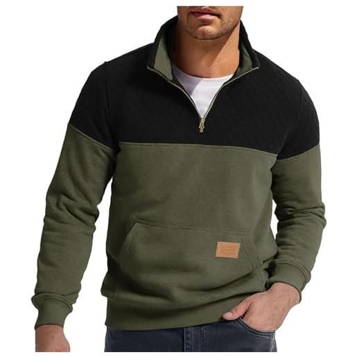 Generico felpa uomo collo alto con zip oversize felpe senza cappuccio offerta pullover con zip 1/4 invernale firmate sweatshirt leggera cotone maglia manica lunga autunnale pesante maglietta streetwear